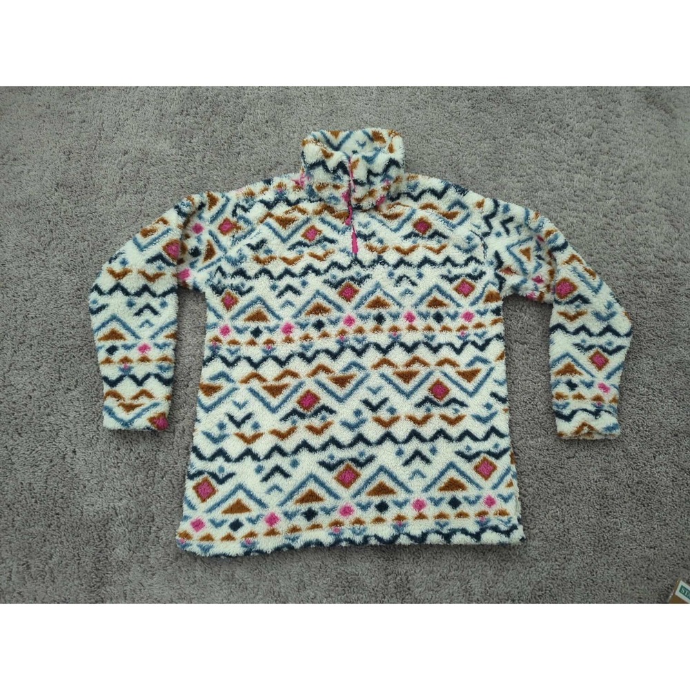 Eddie Bauer Sweater Womens Medium Aztec Pullover 1/4 Zip Plush Fleece Cozy